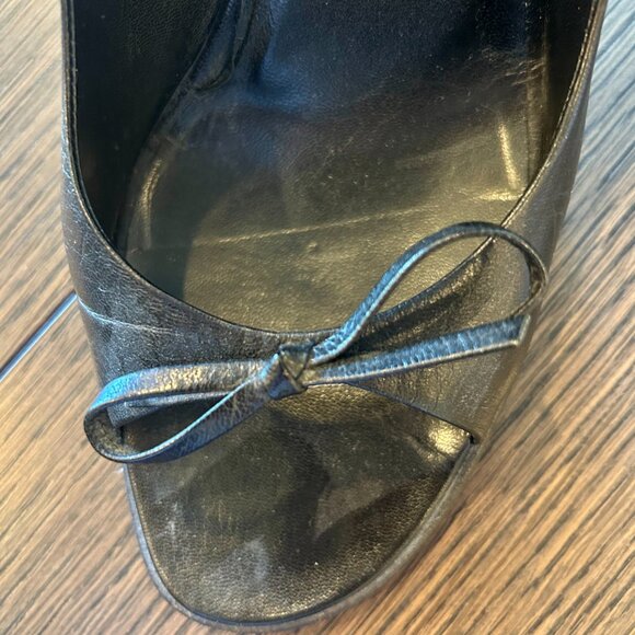 PRADA Black Leather Heels with Bow - Size 38 - Picture 5 of 7